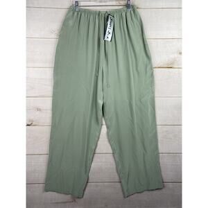 Simply Silk Pants Womens XL Green Wide Leg Lightweight Pull On Pockets NWT